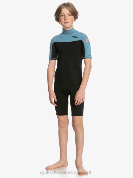 chłopcy Quiksilver 8-16 Kombinezon wiosenny z krótkimi rękawami i zamkiem błyskawicznym na co dzień 2/2 mm 4DBV2041 czarny/prowincjonalny niebieski