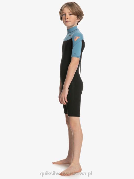 chłopcy Quiksilver 8-16 Kombinezon wiosenny z krótkimi rękawami i zamkiem błyskawicznym na co dzień 2/2 mm 4DBV2041 czarny/prowincjonalny niebieski