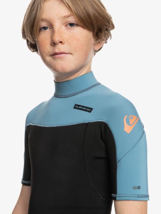 chłopcy Quiksilver 8-16 Kombinezon wiosenny z krótkimi rękawami i zamkiem błyskawicznym na co dzień 2/2 mm 4DBV2041 czarny/prowincjonalny niebieski