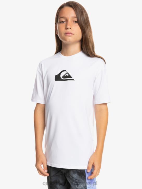 chłopcy Quiksilver T-shirt surfingowy 8-16 solid smuga z krótkim rękawem i upf 50 4DBV2132 biały
