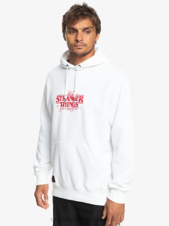 mężczyźni Quiksilver x Stranger Oficjalna bluza z kapturem z logo rzeczy 4DBV1807 biały
