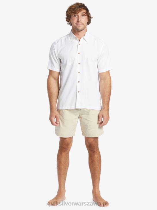 mężczyźni Quiksilver Waterman Tahiti Palms Premium przeciwzmarszczkowa koszula 4DBV867 biały