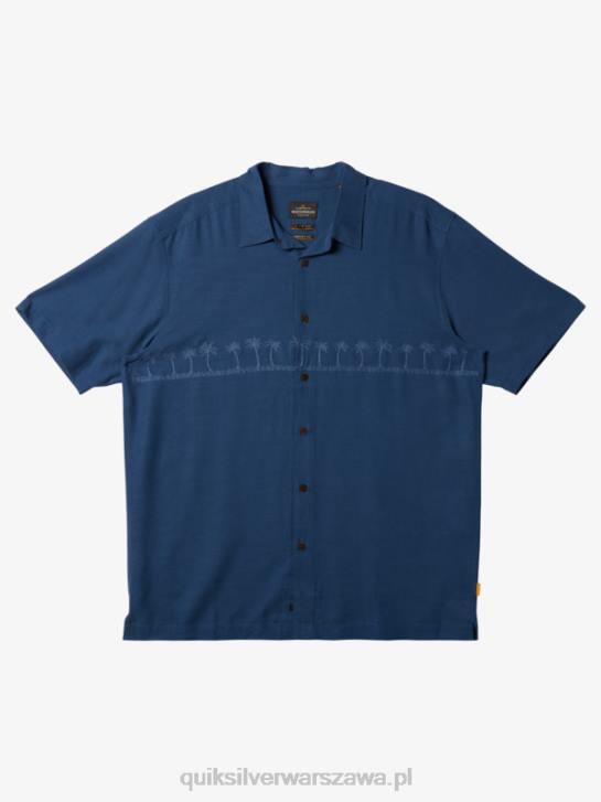 mężczyźni Quiksilver Waterman Tahiti Palms Premium przeciwzmarszczkowa koszula 4DBV872 chorąży niebieski