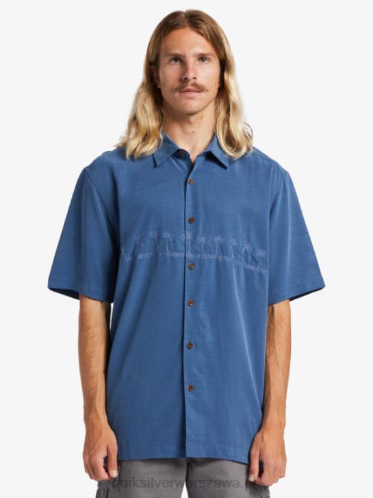 mężczyźni Quiksilver Waterman Tahiti Palms Premium przeciwzmarszczkowa koszula 4DBV872 chorąży niebieski