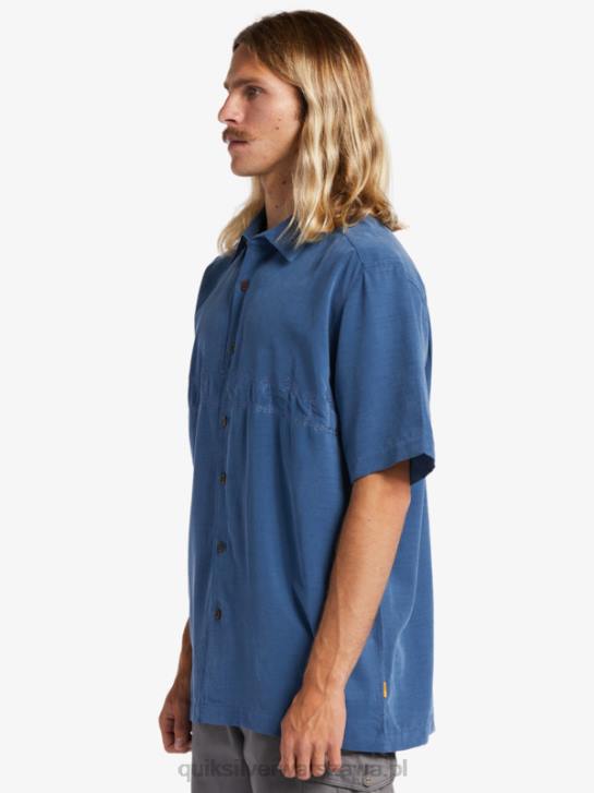 mężczyźni Quiksilver Waterman Tahiti Palms Premium przeciwzmarszczkowa koszula 4DBV872 chorąży niebieski