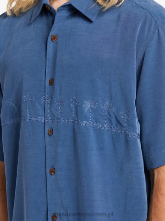 mężczyźni Quiksilver Waterman Tahiti Palms Premium przeciwzmarszczkowa koszula 4DBV872 chorąży niebieski