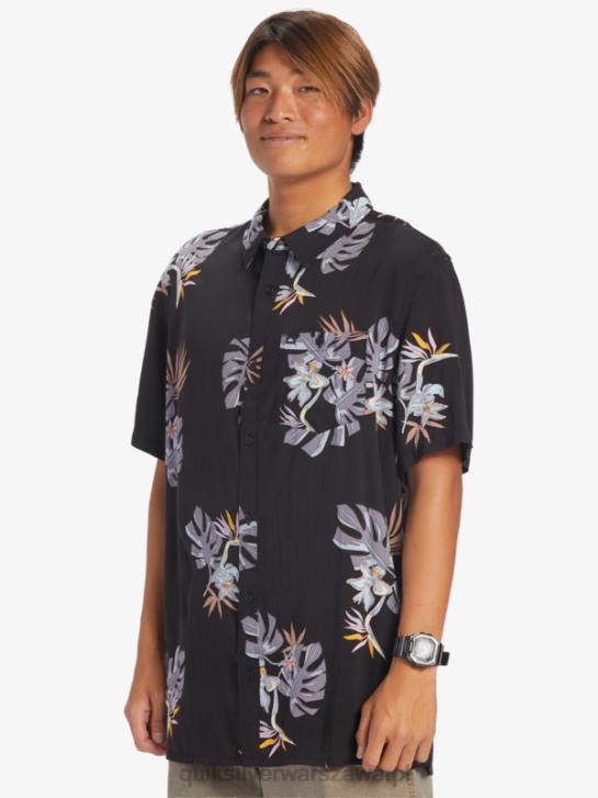 mężczyźni Quiksilver kwiecistą koszulę z krótkim rękawem 4DBV649 czarne kwiatki ss