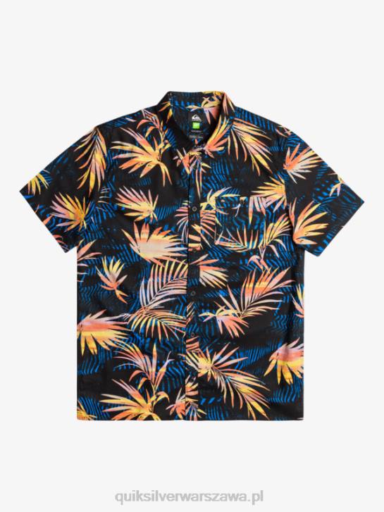 mężczyźni Quiksilver podarta bawełniana koszula z krótkim rękawem 4DBV1239 czarne podarte