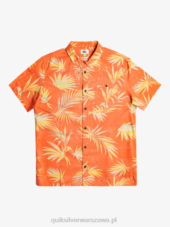mężczyźni Quiksilver podarta bawełniana koszula z krótkim rękawem 4DBV1241 rozdarty świeży łosoś