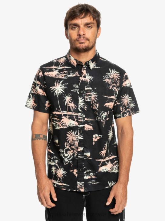 mężczyźni Quiksilver przewiewna bawełniana koszulka z krótkim rękawem 4DBV1369 czarny strumień powietrza