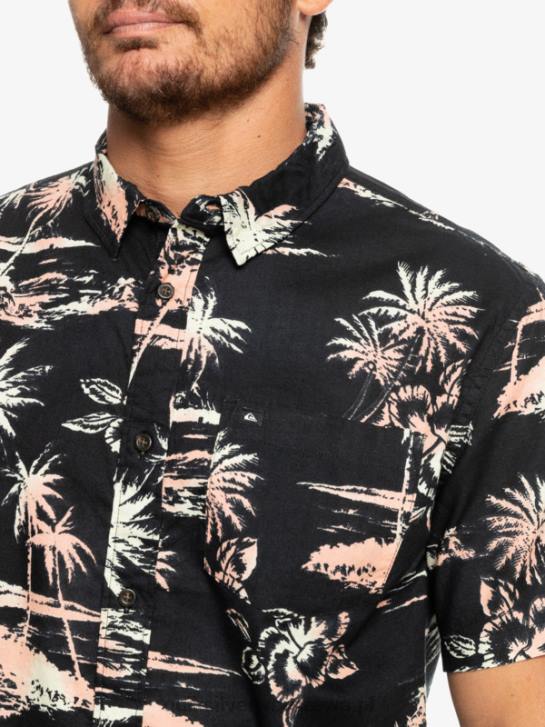 mężczyźni Quiksilver przewiewna bawełniana koszulka z krótkim rękawem 4DBV1369 czarny strumień powietrza