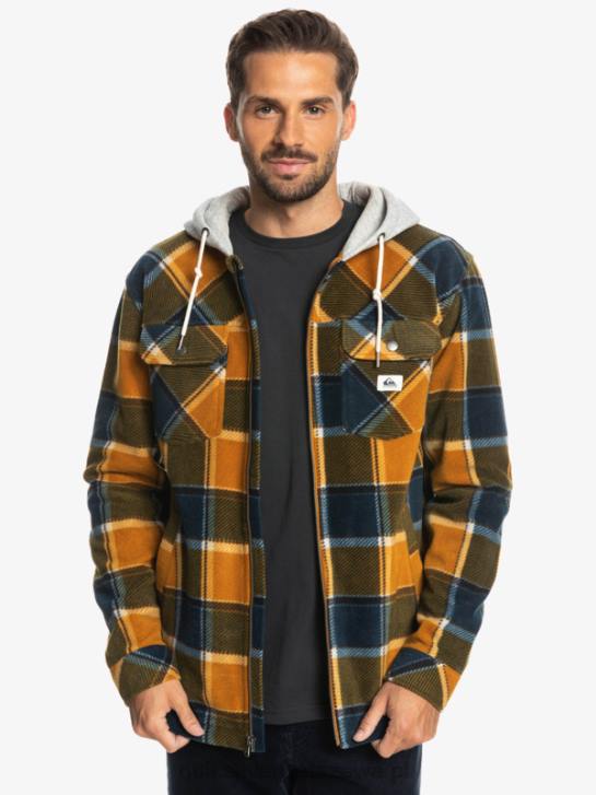 mężczyźni Quiksilver Super pęczniejąca polarowa kurtka zapinana na suwak 4DBV1474 flanelowa krata w kolorze brązowym