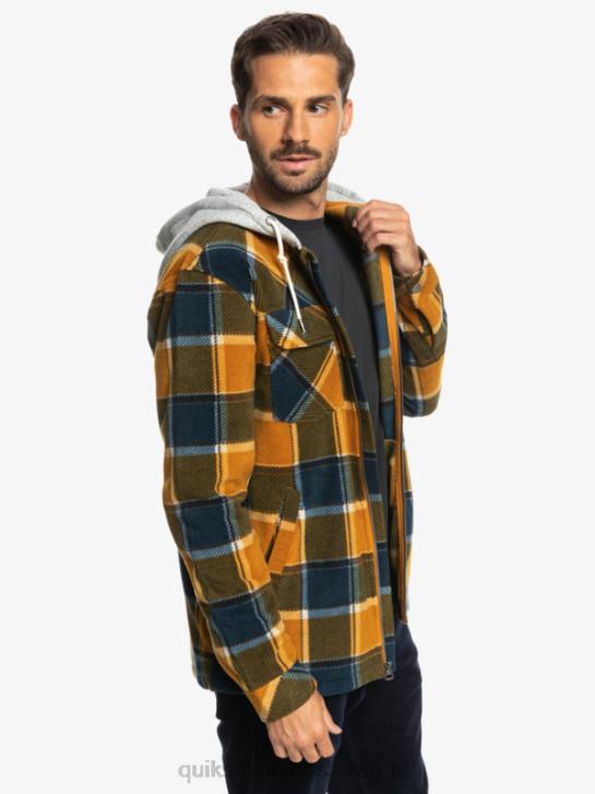 mężczyźni Quiksilver Super pęczniejąca polarowa kurtka zapinana na suwak 4DBV1474 flanelowa krata w kolorze brązowym