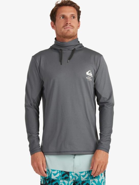 mężczyźni Quiksilver T-shirt surfingowy Waterman Angler z kapturem i długim rękawem upf 50 4DBV1848 ciemny cień