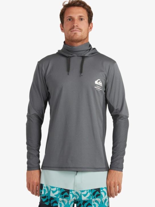 mężczyźni Quiksilver T-shirt surfingowy Waterman Angler z kapturem i długim rękawem upf 50 4DBV1848 ciemny cień