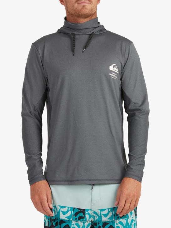mężczyźni Quiksilver T-shirt surfingowy Waterman Angler z kapturem i długim rękawem upf 50 4DBV1848 ciemny cień