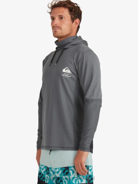 mężczyźni Quiksilver T-shirt surfingowy Waterman Angler z kapturem i długim rękawem upf 50 4DBV1848 ciemny cień