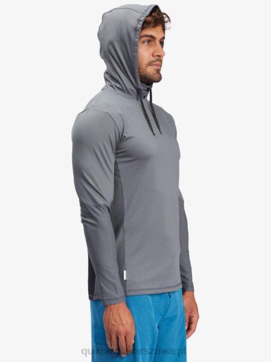 mężczyźni Quiksilver T-shirt surfingowy Waterman Angler z kapturem i długim rękawem upf 50 4DBV1848 ciemny cień