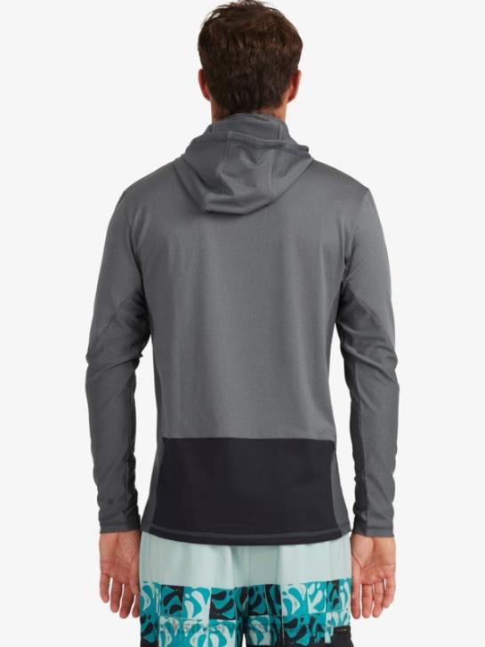 mężczyźni Quiksilver T-shirt surfingowy Waterman Angler z kapturem i długim rękawem upf 50 4DBV1848 ciemny cień