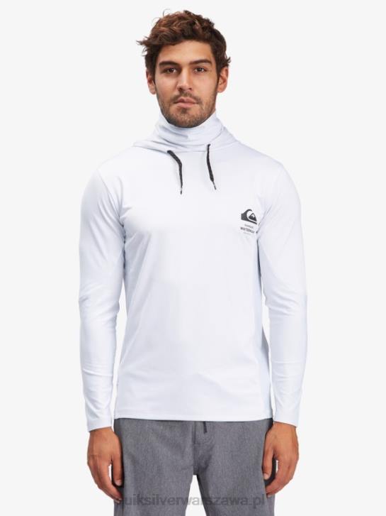 mężczyźni Quiksilver T-shirt surfingowy Waterman Angler z kapturem i długim rękawem upf 50 4DBV1850 biały