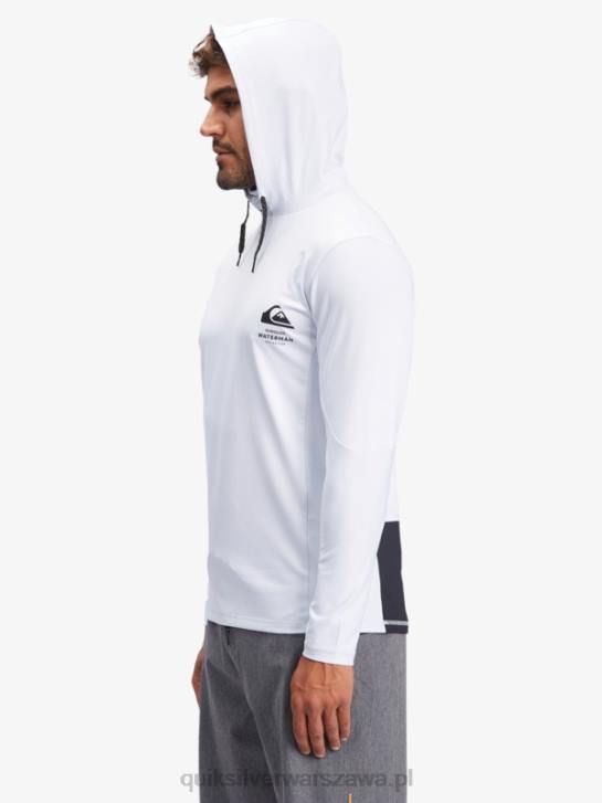 mężczyźni Quiksilver T-shirt surfingowy Waterman Angler z kapturem i długim rękawem upf 50 4DBV1850 biały