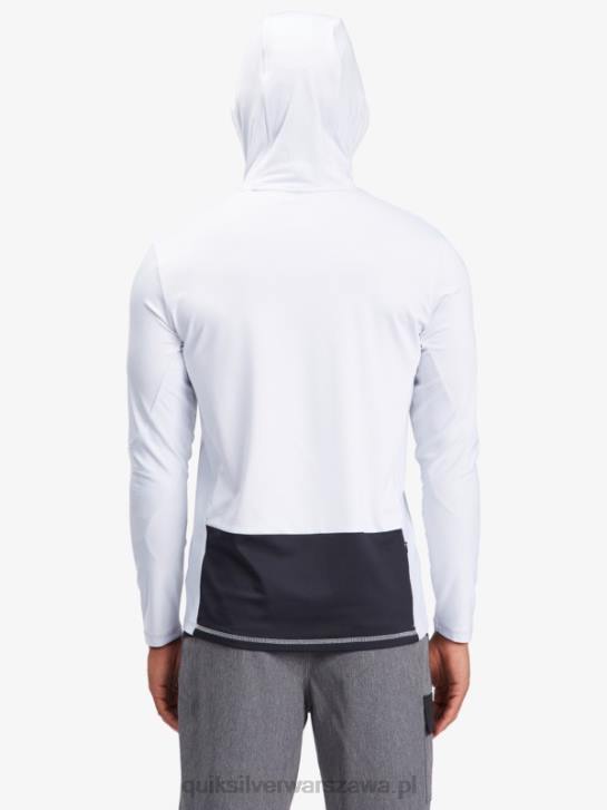 mężczyźni Quiksilver T-shirt surfingowy Waterman Angler z kapturem i długim rękawem upf 50 4DBV1850 biały