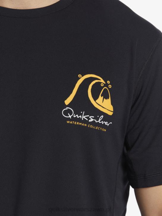 mężczyźni Quiksilver Waterman bambusowa koszulka surfingowa w kratkę 2 upf 50 z krótkim rękawem 4DBV276 czarny
