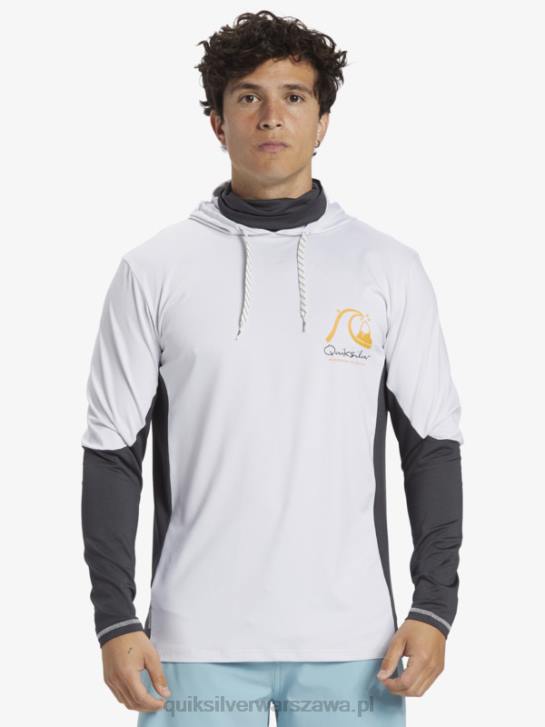 mężczyźni Quiksilver Waterman wędkarz z kapturem upf 50 koszulka surfingowa z długim rękawem 4DBV831 biały